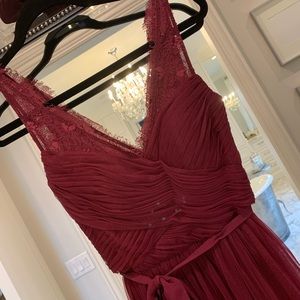 BHLDN Wine colored tulle and lace evening gown